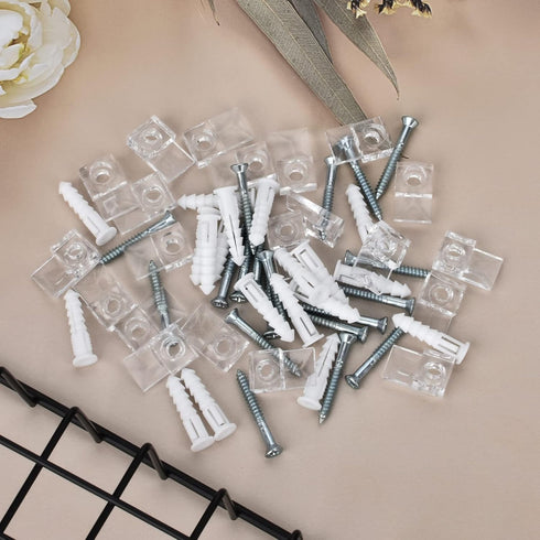 20 Pack Clear Frameless Mirror Holder Clips, 3-4mm Plastic Glass Retainer Clips with Screw and Anchors for Wall