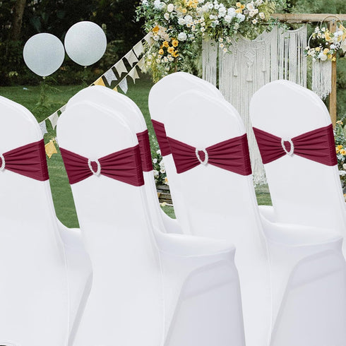 Pack 30 Howhic of Spandex Chair Sashes Bows Stretch Chair Cover Band with Buckle Slider Universal Elastic Chair Ties