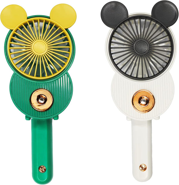 Cute Mickey Misting Mini Fan, Handheld USB Rechargeable Fan with 3 Adjustable Speeds, Green & White