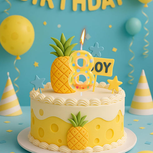 SAVITA (8) Sponge-Themed Number Birthday Candle, Cute Yellow Dot Print Cartoon Cake Topper Number Candle for Kids Party