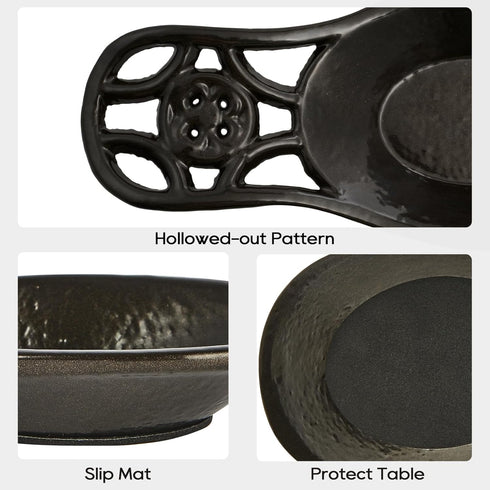 Cooking Spoon Rest for Stove Top, Cast Iron Utensil Holder, Heavy Duty Kitchen Accessories, Dishwasher Safe, Coffee Gold