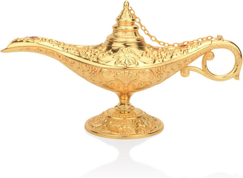 LAUYOO Classic Aladdin Magic Genie Lamp, Metal Carved Arabian Props for Home Tabletop Decoration, Gold