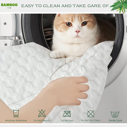 GRT Waterproof Rayon Bamboo Mattress Protector, Queen Size 3D Air Fiber Cooling Pad, Breathable Ultra Soft
