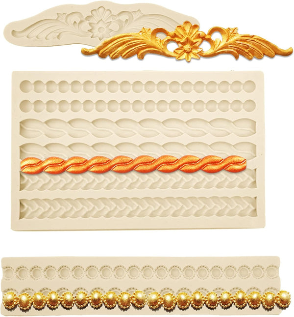 Pearl Fondant Molds, 3 Pack Silicone Pie Decoration Crust Mould for Cake, Chocolate, Cupcake, SugarCraft