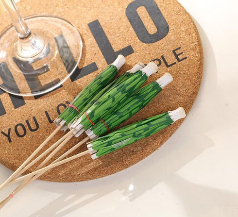 50 Pcs Green Tropical Coconut Palm Tree Paper Umbrellas Picks - Cocktail Parasols Cupcake Picks for Hawaiian Party