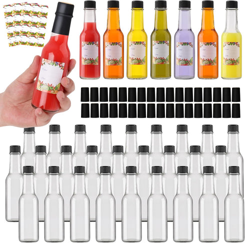 EkkoVla 35 Pack 5 oz Clear Glass Hot Sauce Bottle with Black