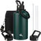 Insulated Water Bottle with Straw, 87 oz Water Jug with Carrying Bag, Paracord Handle, Double Wall Vacuum Flask, Dark
