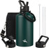 Insulated Water Bottle with Straw, 87 oz Water Jug with Carrying Bag, Paracord Handle, Double Wall Vacuum Flask, Dark