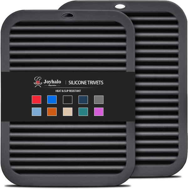 Black Silicone Trivets for Hot Dishes, 9'' x 12'', Heat Resistant Hot Pads for Kitchen and Quartz Countertops