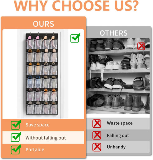 24 Closet Closet 1 Pack FENTEC Large Pockets Over Door Shoe Organizer, Mesh Hanging Shoe Organizer for Mesh Holder