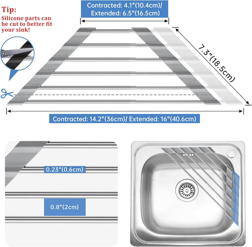 Tomorotec Adjustable Triangle Dish Drying Rack, Foldable Stainless Steel Over The Sink Kitchen Drainer Caddy Organizer