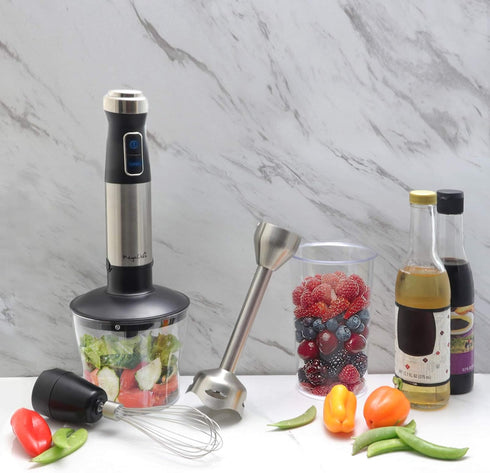 Megachef MC-158C 4 in 1 Multipurpose Immersion Hand Blender with Speed Control and Accessories, Silver