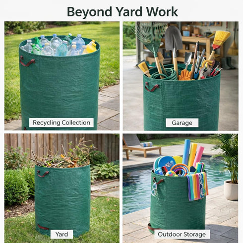3-Pack 80 Gardzen Gallon Yard Waste Bags, Reusable Heavy Duty Collapsible Garden Leaf Bags with Plastic Ring, Stand-Up