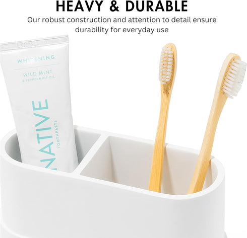 Countertop, Yew Design Matte White Large Toothbrush and Toothpaste Holder and Cup for Bathroom Vanity and Round