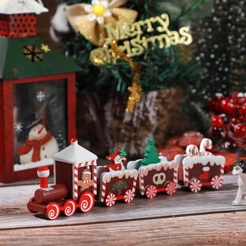 Yulejo Christmas Train Painted Wooden Christmas Decoration Mini Christmas Tree Train Christmas Decorations Wood Train