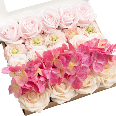 Ling's Moment Artificial Flowers Fake Silk Hydrangea Faux Peony Foam Roses Combo