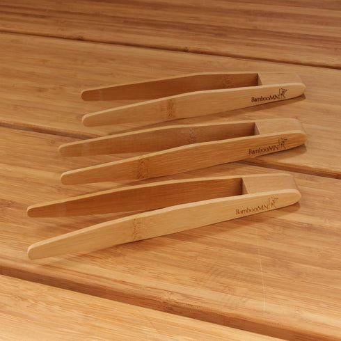BambooMN Brand - Reusable Bamboo Kitchen Tongs, Assorted Sizes - 3 Pieces by BambooMN