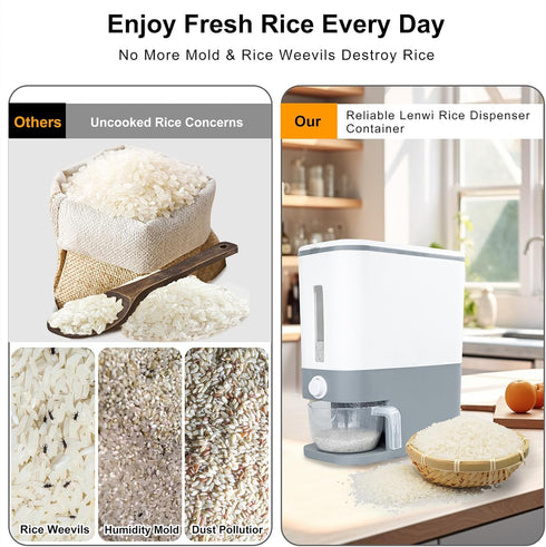 22.5-25 Lbs Rubtlamp Gray Rice Dispenser, Rice Container with Lid, Rice Storage Container with Measuring Cup, Food