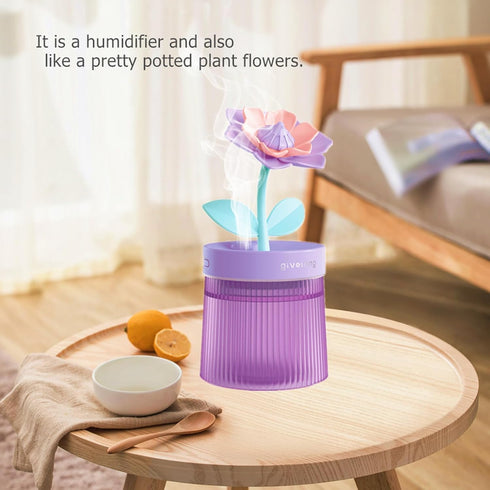 260ml Desk Portable Mini Humidifier Bedroom Cute, Personal USB Small Humidifier with Flower, Quiet, Cool Mist, Auto Off, Colorful Light,Top Fill Air Humidifier for Plants Baby Room Office Travel Home by FaFenTuQiang