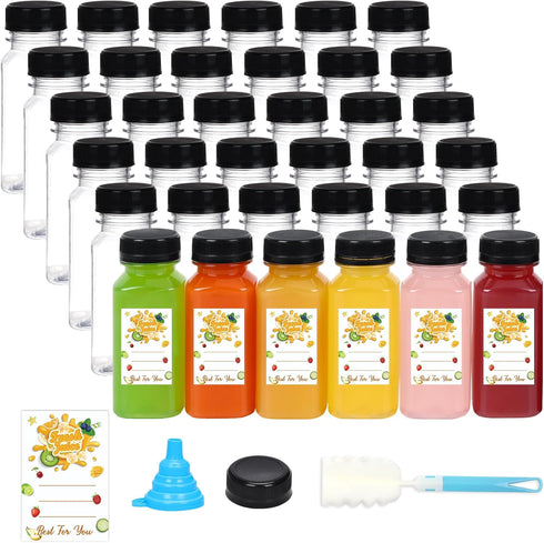BAKHUK 36pcs 6oz Empty Plastic Juice Bottles with Caps, Reusable Clear Bulk