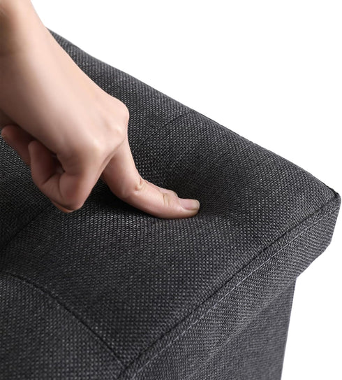 CUYOCA Storage Ottoman Cube Small Footrest Foldable Seat Foot Stools Square Tufted Ottoman Linen Black