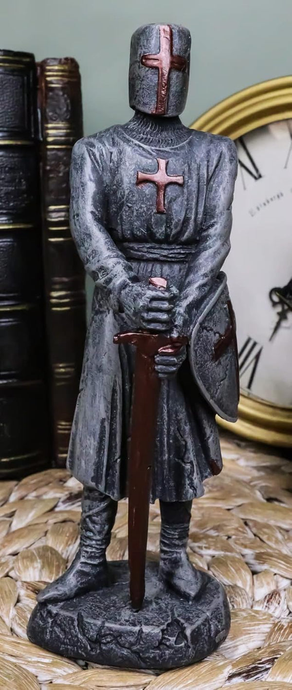 Ebros Holy Roman Empire Templar Crusader Knight Statue, 6" Tall, Suit of Armor Swordsman Decorative Sculpture