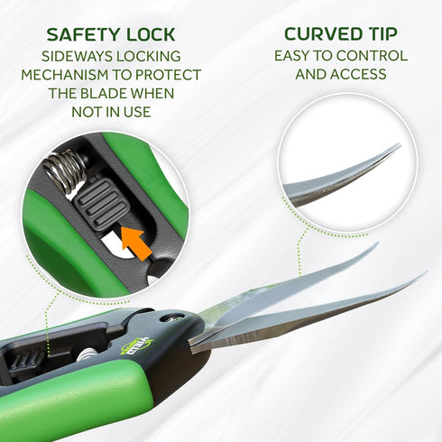 Yieldcropper Hydroponic 2Pack Microtip Straight Blade/Curved Blade Flower Leaf Trimmer Pruning Shears