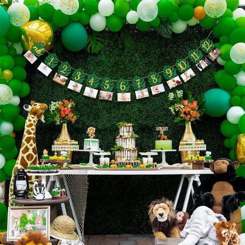 MATTTIME Tropical 12 Month Leaf Banner, 1st Birthday Glitter Jungle Safari Wild One Monthly Photo Prop Decoration