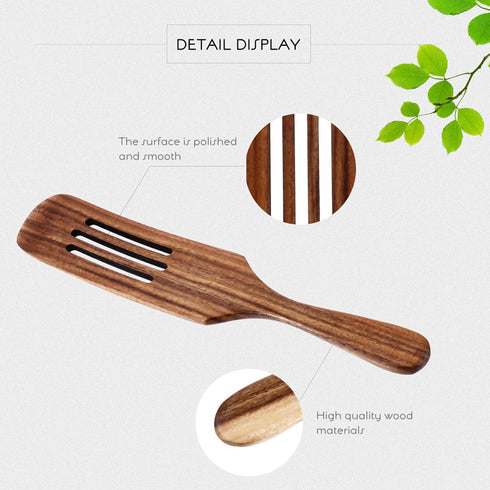 ABOOFAN Slotted Spurtle Set, Wooden Kitchen Utensils Set 31cm Wooden Spoons Utensils for Cooking Stirring Salad Mixing Serving Spurtles Kitchen Tools for Nonsick Cookware