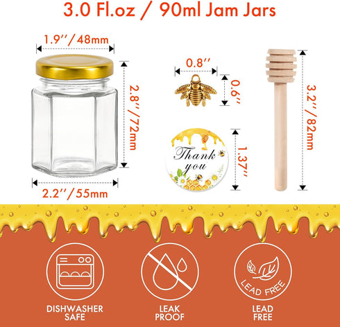 3oz 20Pack, (3 fl.oz-20Pack) Honey Jars with Dipper AuroTrends Glass Jars for Baby Shower Favors/Wedding Favors