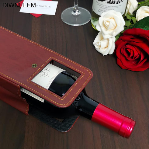 DIWNELEM 2 Pack Leather Wine Tote Bags - Wine Gift Carrier for Champagne, Beer, Tasting Party, Brown