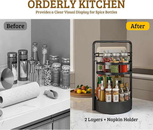 CLOKTA 2 Countertop Rotating Spice Rack with Paper Towel Holder, Tier Turntable Lazy Susan, Seasoning Organizer