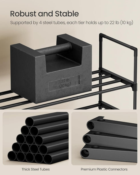 4-Tier 5-10 11.8 16.7 28.2 Inches, ULSA004B01 SONGMICS Shoe Rack, Shoe Organizer, Metal Storage Shelf, Upright