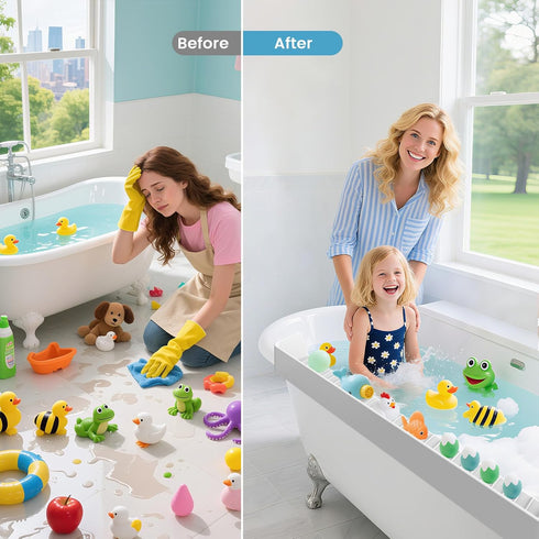 Blgiont Bathtub Splash Guard PlayPad Shelf Area with Strong Suction Cups, Toy Tray Caddy Holder Storage Over Tub