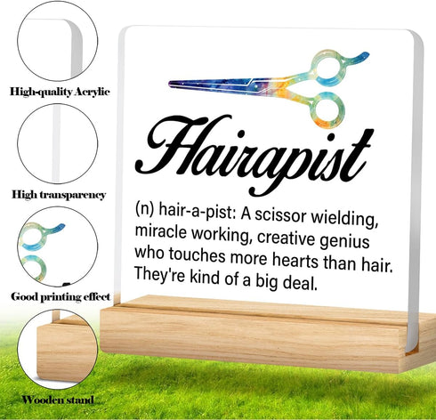 Zauly Best Hair Stylist Gift - Hairapist Definition Acrylic Desk Sign Decor for Women Men