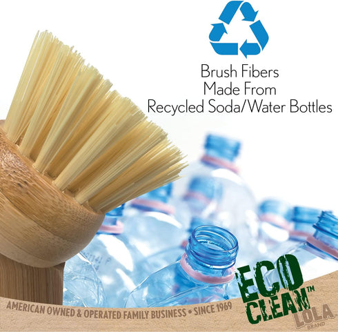 1 LOLA Eco Clean Bamboo Dish Brush, Multi Purpose, Sustainable Ergonomic Renewable Bamboo Handle, Fibers are Recycled