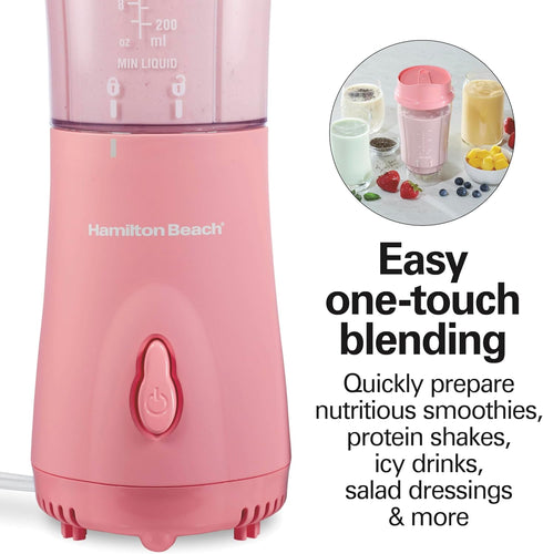 Hamilton Beach Portable Blender for Shakes and Smoothies, 14 Oz BPA Free Travel Cup, Coral