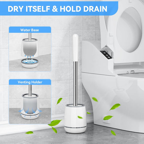 Toilet Brush and Holder with 304 Stainless Steel Handle, Space Saving Toilet Bowl Scrubber for Bathroom Cleaning (2,