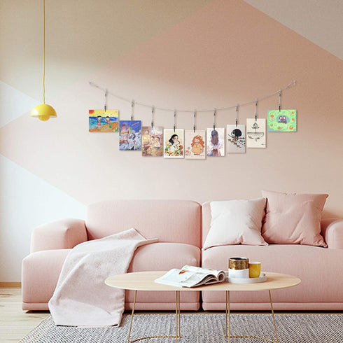 Metal Wall Hanging Photo Display, Steel Cable Wire Rod with 12PCS Alligator Clips, Picture Holders for Postcards and
