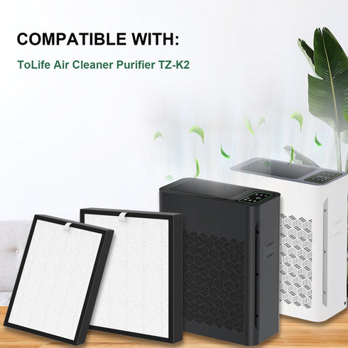 TZ-K2 True HEPA Filter Replacement for ToLife TZ-K2 Air Purifier, 2 Pack with 3-in-1 Filter
