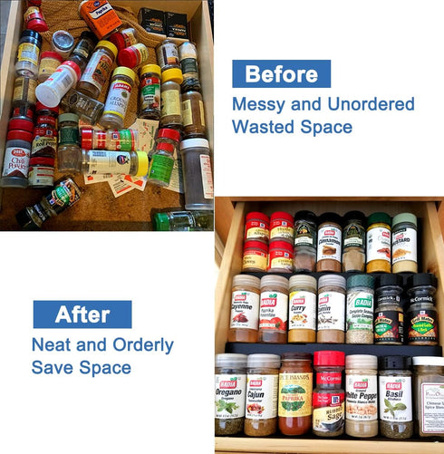 Expandable Spice Drawer Rack Organizer Insert for Kitchen Cabinet, Multi Tier Adjustable Spice Storage Shelf, Pack of 6