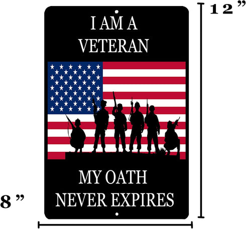 Rogue River Tactical USA Flag Veteran Oath Metal Tin Sign Wall Decor for Man Cave, Bar, Military