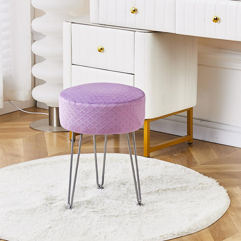 Cpintltr Vanity Stool - Velvet Ottoman Bench, Round Modern Dressing Stool, Small Side Table Footstool with Metal Leg