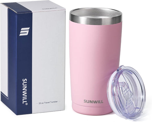 SUNWILL Travel Coffee Tumbler, 20 oz Insulated Mug with Lid, Stainless Steel Cup for Hot and Cold Drinks, Powder Coated