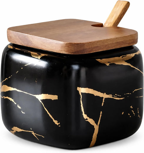 Marble Ceramics Sugar Bowl Ceramic Seasoning Box Ceramic Spice Jars Porcelain Condiment