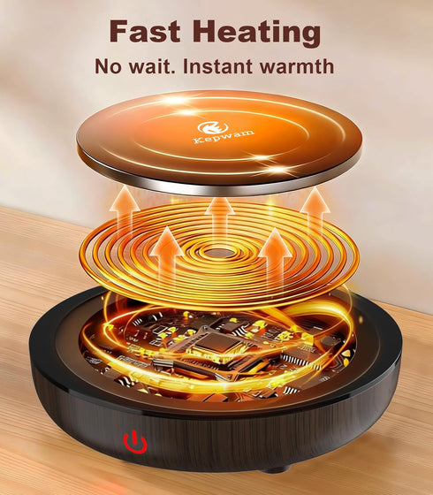3-Temp 6H Kepwam Coffee Mug Warmer for Desk, Fast Heating Cup Warmer with Auto Shut Off, LED Light & Smart Candle