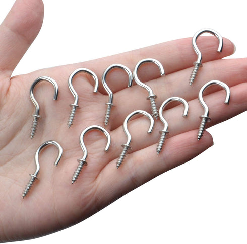 Aylifu 100pcs 3/4" Silver Metal Cup Hooks, Screw-in Hooks for Hanging Plants, Mugs, Jewelry, Decor, Organizer