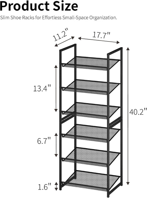 6 12-14 Tier Shoe Rack, Tall Metal Shoe Storage with Adjustable Shelves, Holds Pairs, Stackable Shoe Stand for Garage