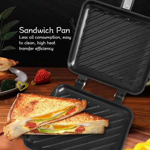 Pwshymi Double Sided Frying Pan, Aluminum Alloy Nonstick Sandwich Pan for Toaster, Breakfast Sandwich Maker
