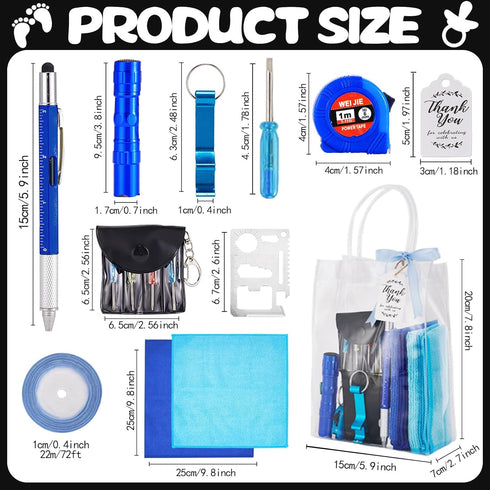 60PCS 6 Set Baby Shower Prizes for Men with Cleaning Cloth Bottle Opener Screwdriver Tape Measuring Keychain Multi Tool